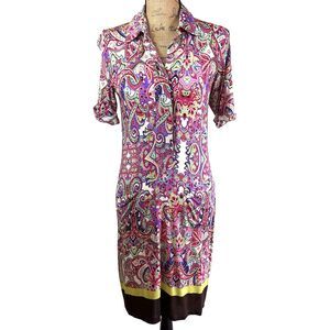 Anna's Dress Affair Women's Multicolor Paisley Button Up Mini Dress Sz 8/38